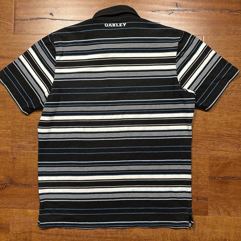 Vintage Oakley Polo Shirt Mens M Black Stripe Short Sleeve Retro Preppy Dad VTG - Picture 2 of 13